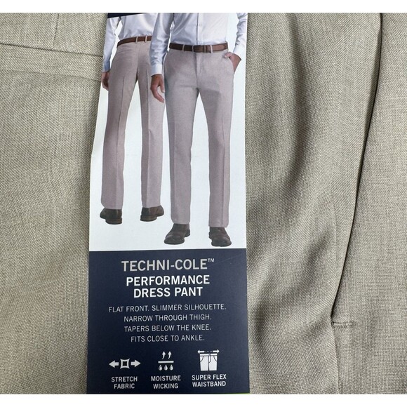 Kenneth Cole Techni-Cole Performance Dress Slim Fit Pant 34x29 Tan Chino Slacks - Picture 9 of 9